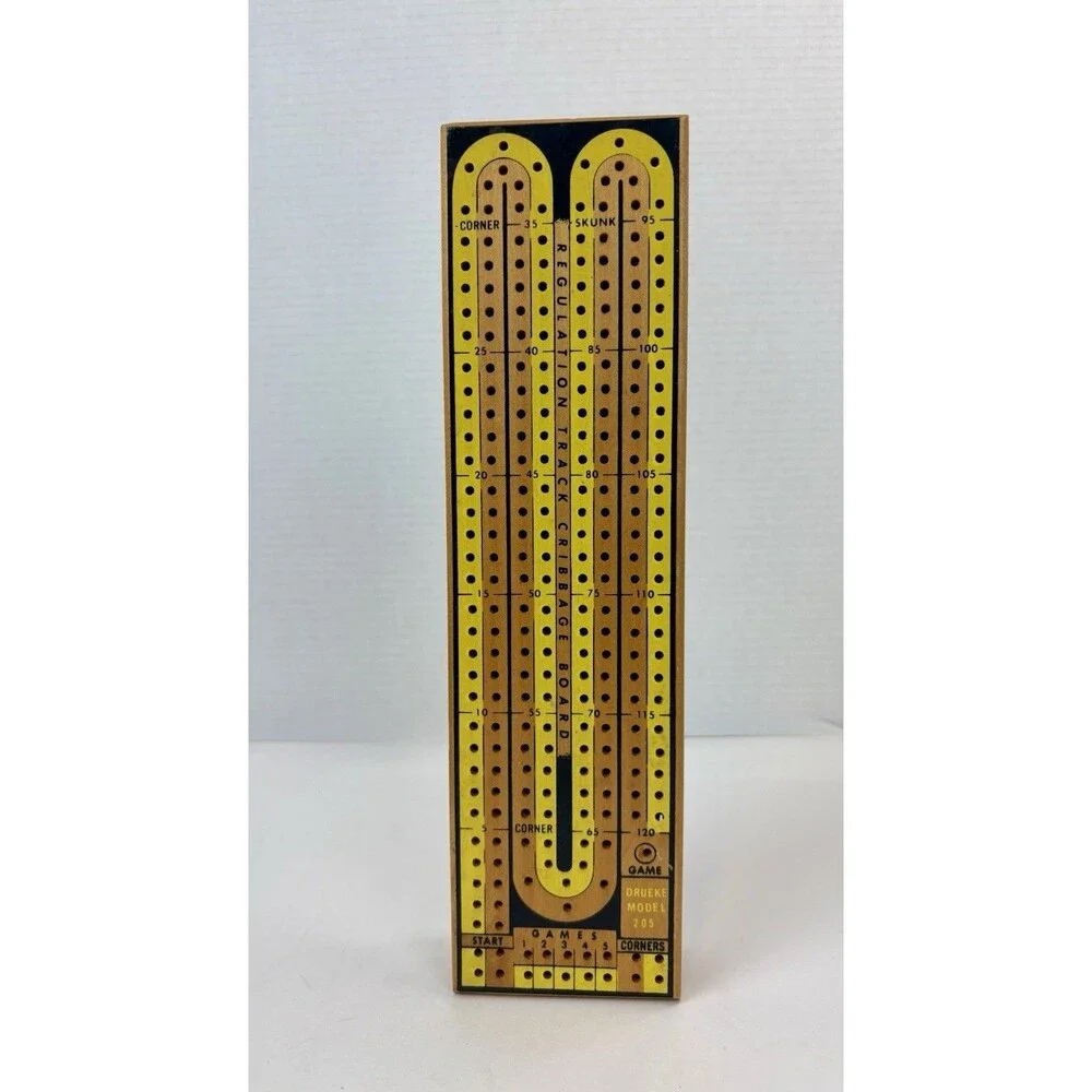 Vintage Drueke No 2050 Regulation Track Wood Cribbage Board Game Box Instruction